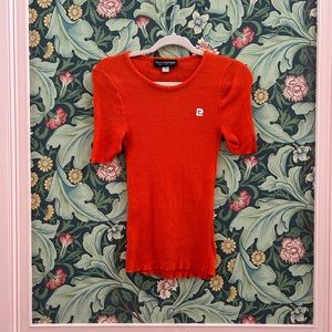 70s 1970s Vintage Pierre Cardin orange ribbed top